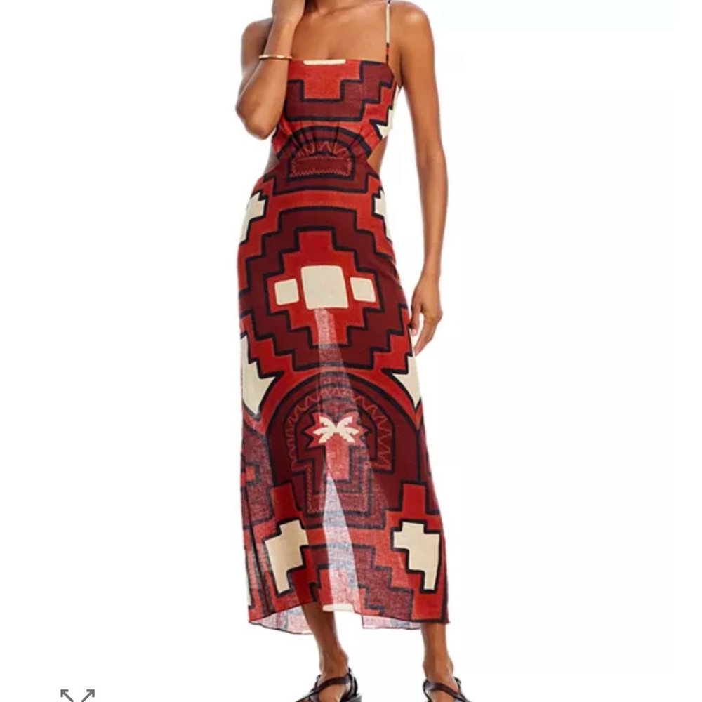 Johanna Ortiz ESPEJISMO SELVATICO DRESS IN RED TERRACOTA ECRU